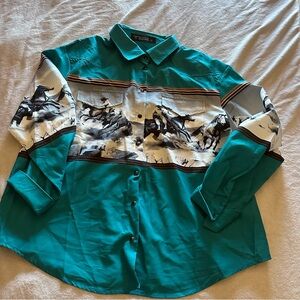 NWOT Lucky & Blessed Turquoise Cowboy Print Shirt
